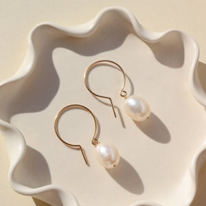 Cocoon Keshi Pearl Drop Simple Slide Hoop Earrings : 14k Gold Fill