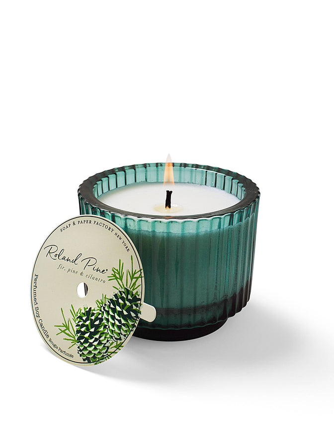 Roland Pine Ribbed Candle - Green Glass