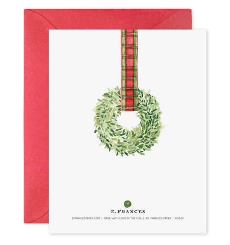 Plaid Ribbon Wreath Boxed Christmas Card Set