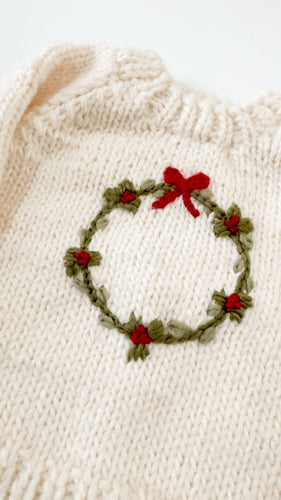 Cream Christmas Wreath Baby Sweater / M 2-3y