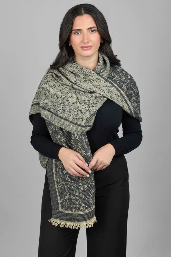 Floral Crinkle Reversible Scarf : Black