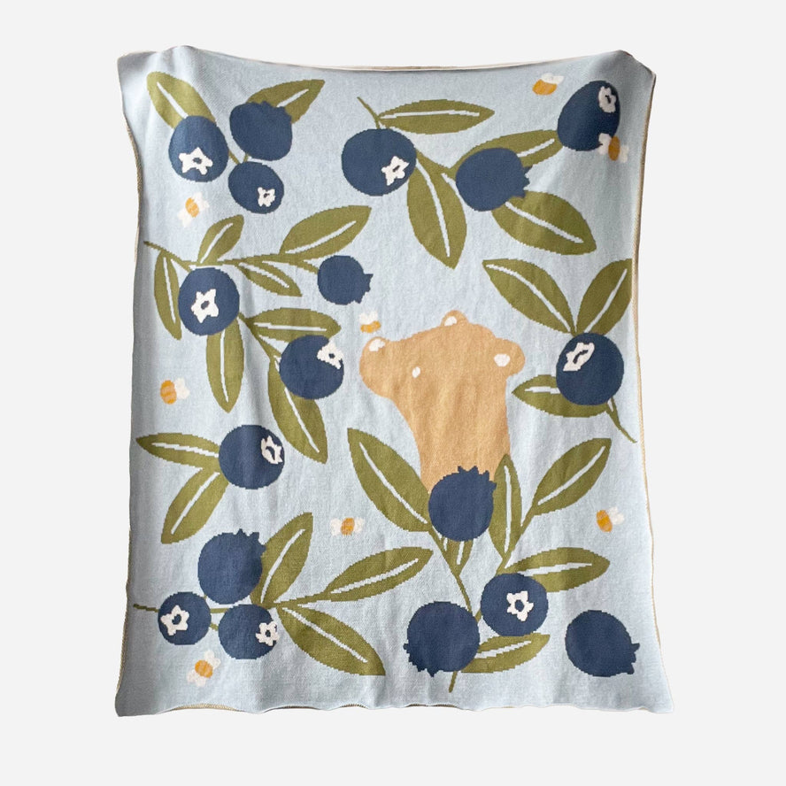 Blueberry Bear Baby Blanket - Organic Cotton
