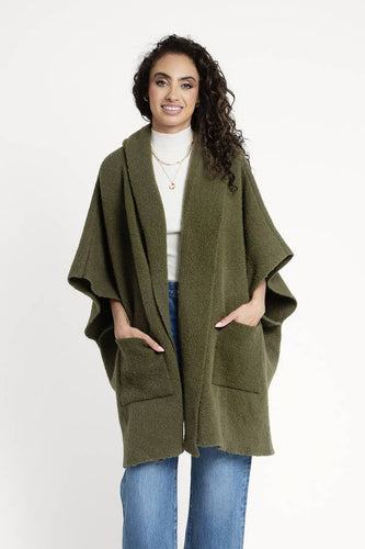 Hooded Oversized Kimono: Olive Green