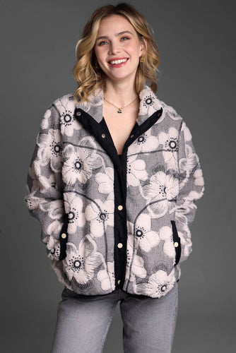 Floral Sherpa Jacket: Black & White