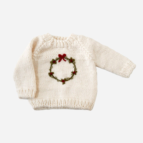 Cream Christmas Wreath Baby Sweater / 12-24m