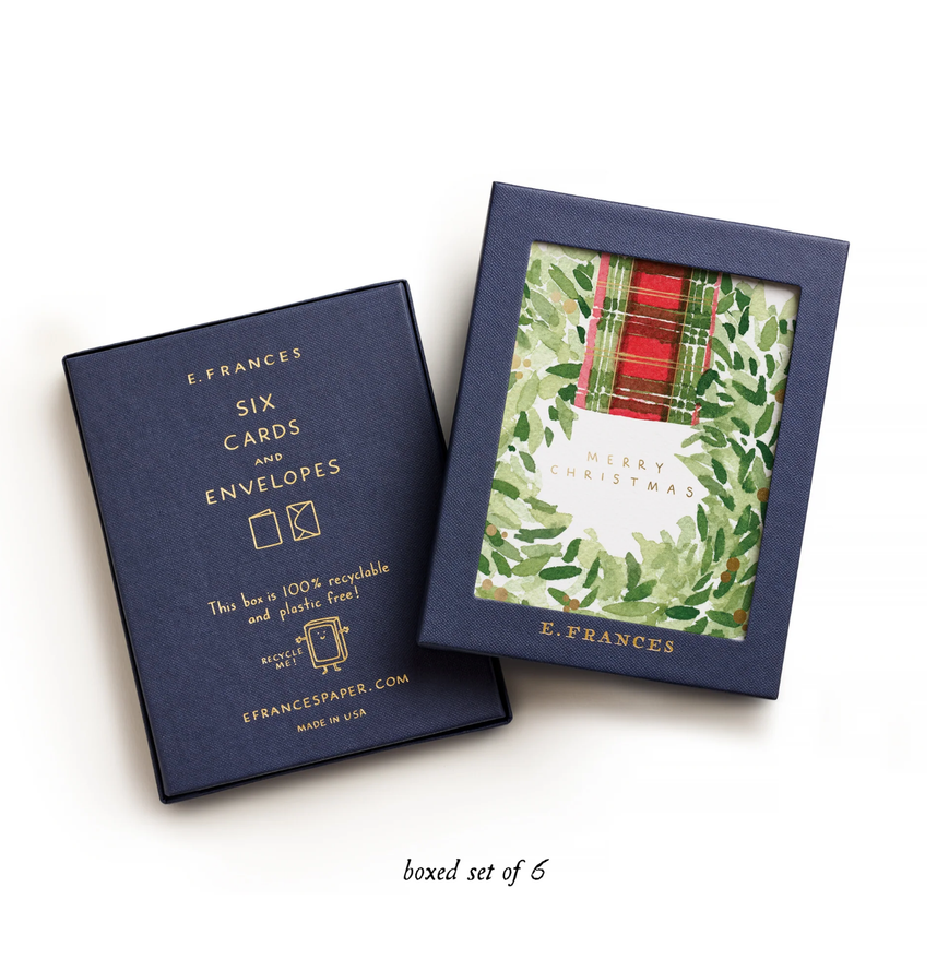 Plaid Ribbon Wreath Boxed Christmas Card Set