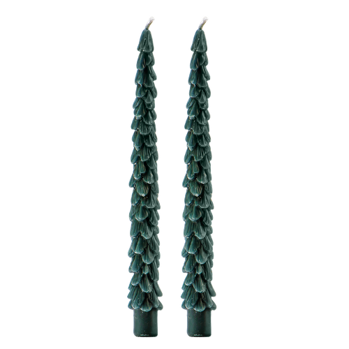 *NEW* Green Tree Taper Candles, Set of 2 - Christmas Decor