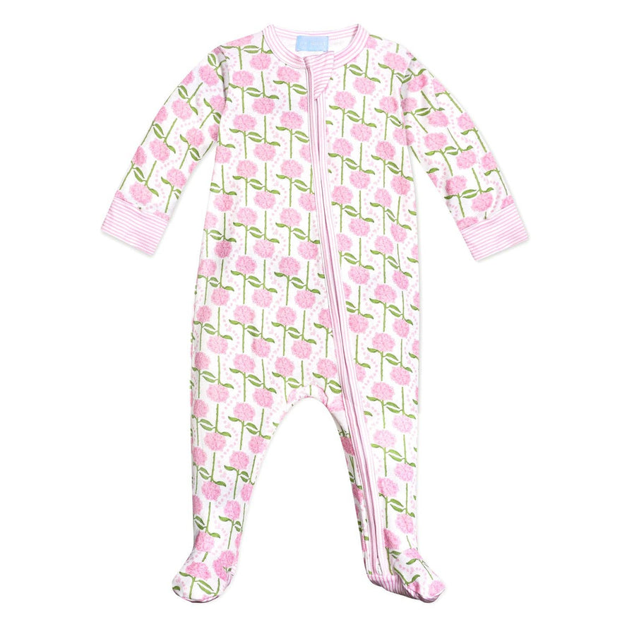 Pink Hydrangeas Zip Baby Onesie: 3-6M