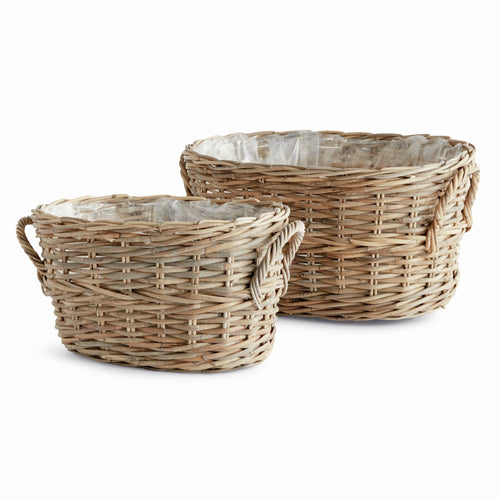 Normandy Rattan Oval Basket Planters, Gray