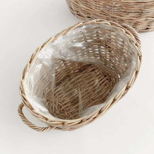 Normandy Rattan Oval Basket Planters, Gray