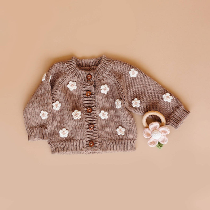 Teether Flower Pink Cotton Crochet Rattle