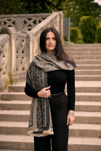 Floral Crinkle Reversible Scarf: Dark Blue