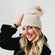Fine Knit Fur Pom Slouchy Beanie: Cream