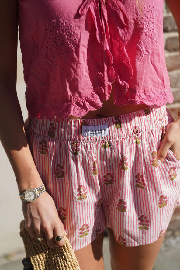 Peach Striped Bouquet Shorts