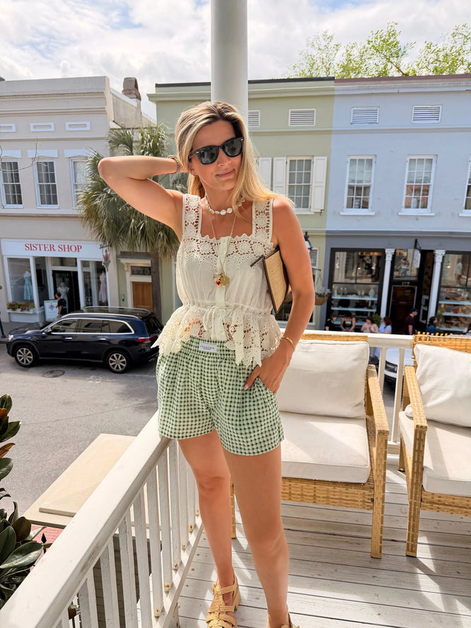 Green Gingham Shorts