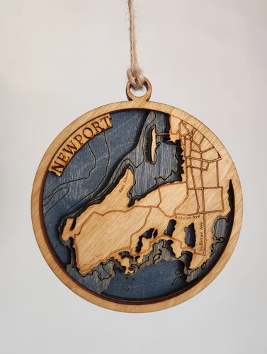 Newport Rhode Island Wood Craved Ornament - Blue