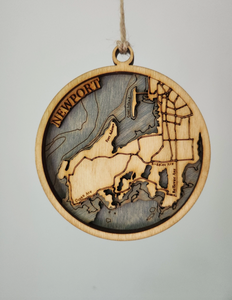 Newport Rhode Island Wood Craved Ornament - Gray