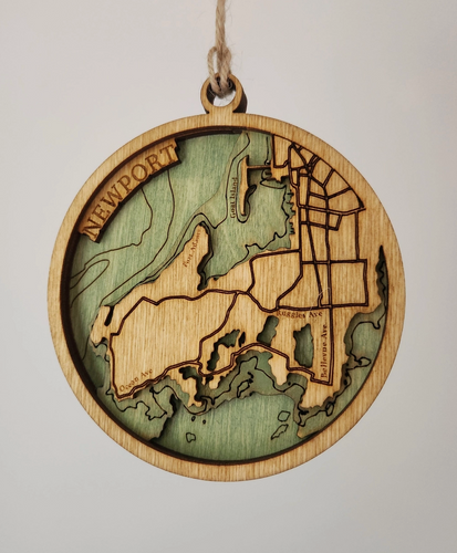 Newport Rhode Island Wood Craved Ornament - Green