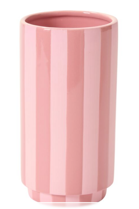 Pink Striped Ceramic / Textured Vase