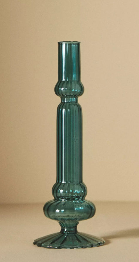 Ribbed Blue Glass Taper