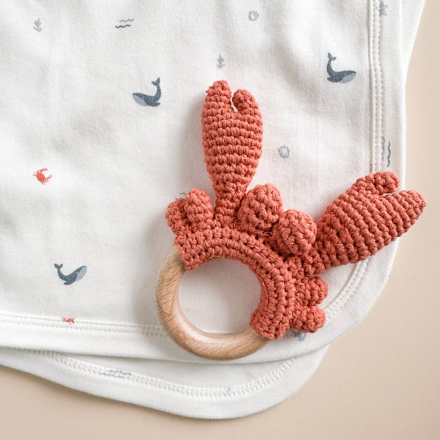 Teether Crab Crocheted Cotton Rattle