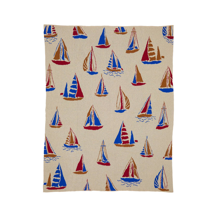 Sailboats Cotton Sustainable Knit Throw Blanket