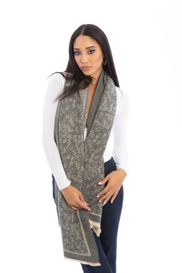 Floral Crinkle Reversible Scarf: Light Blue