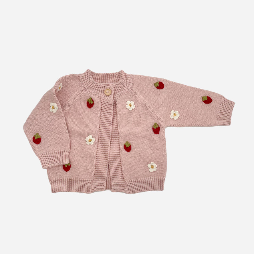 Cotton Strawberry Flower Baby Sweater | 12-24m