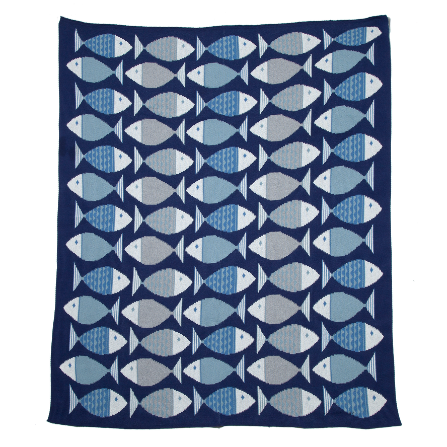 Coastal Fish Cotton Sustainable Knit Throw Blanket