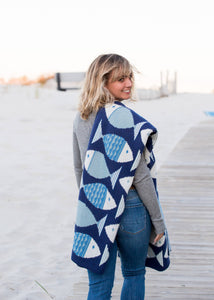 Coastal Fish Cotton Sustainable Knit Throw Blanket