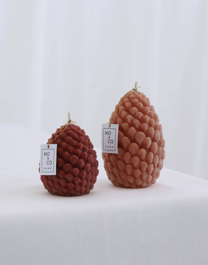 Mo&Co Sculpted Beeswax Pine Cone Candle Small Burgundy