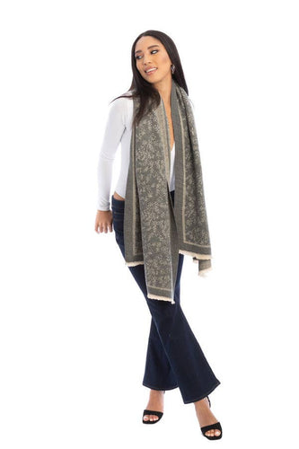 Floral Crinkle Reversible Scarf: Coffee