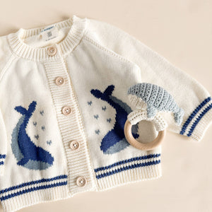 Cotton Nautical Whale Baby Sweater | 6-12m