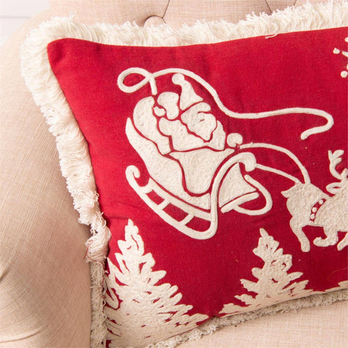 Embroidered Santa's Sleigh Lumbar Pillow