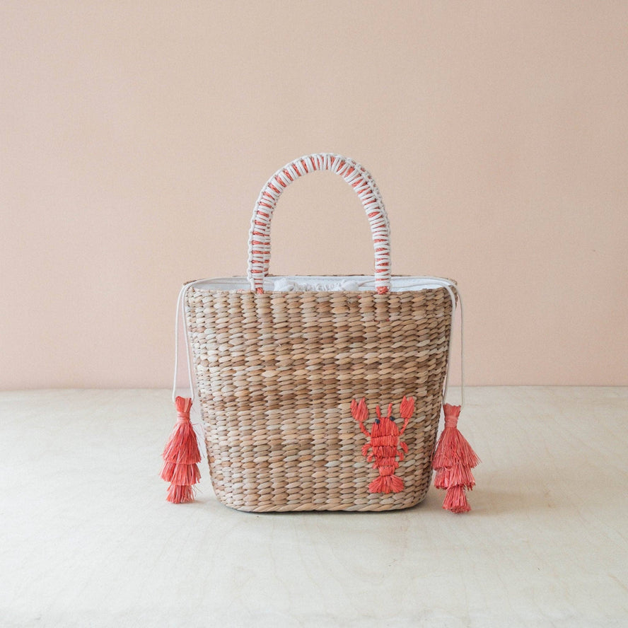 Mini Woven Tote Bag with Embroidered Lobster