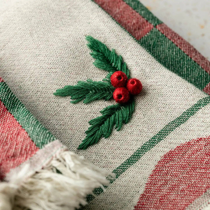 Holly Hand-Stitched Tea Towel Set