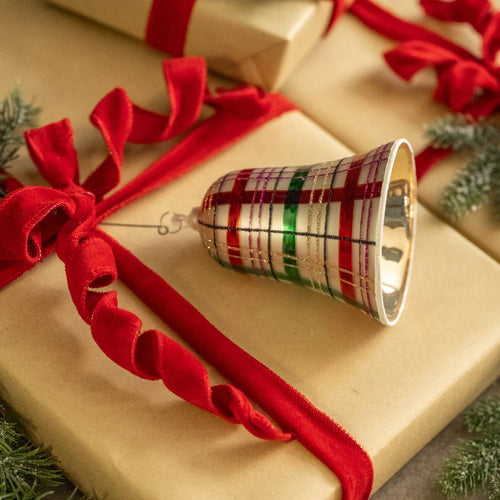 Plaid Glass Bell Ornament