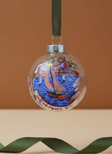 Hand Painted Ornament - Sailboat Mistletoe