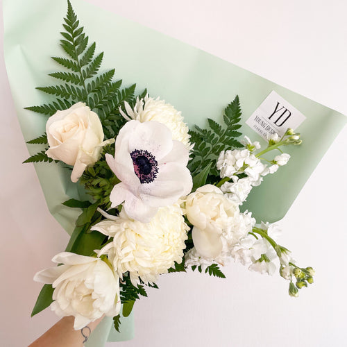 White + Green Wrapped Bouquet